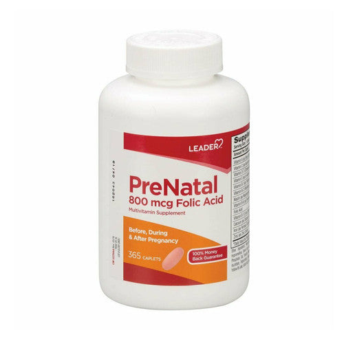 Leader Prenatal 800mcg Folic Acid Multivitamin Supplement Caplets, 365 Ea